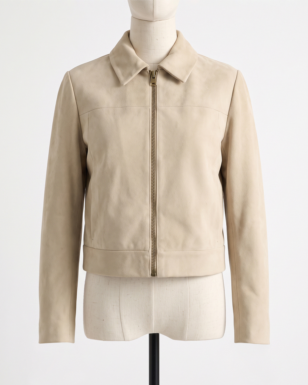 100% Suede Cropped Zip-Front Jacket